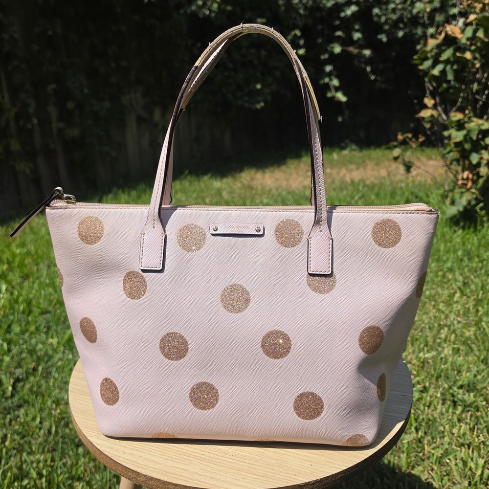 Kate Spade New York Pink Glitter Polka Dot Saffiano Leather Tote Bag